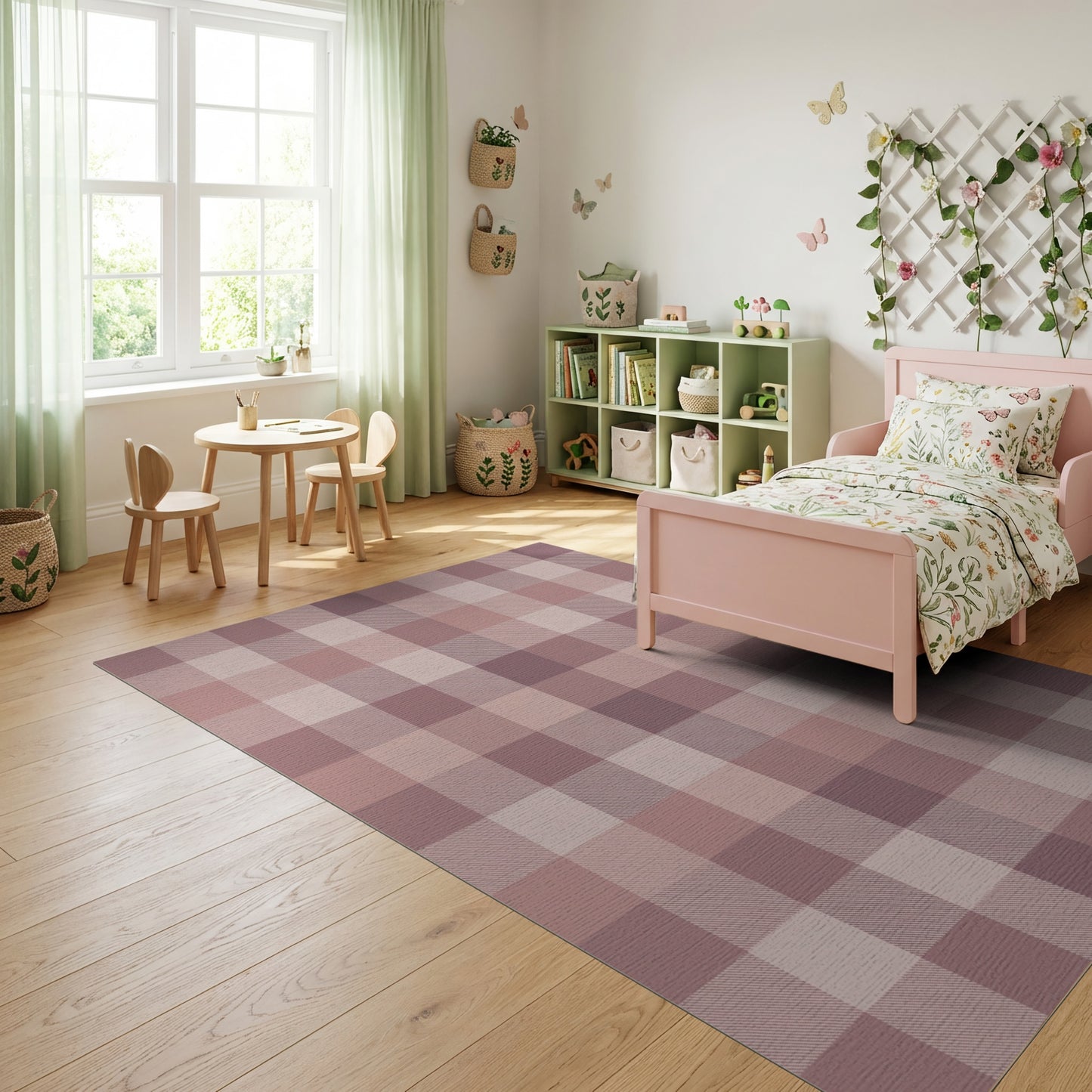 Blush Brown Gingham Checkered Rug