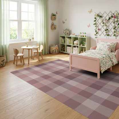 Blush Brown Gingham Checkered Rug