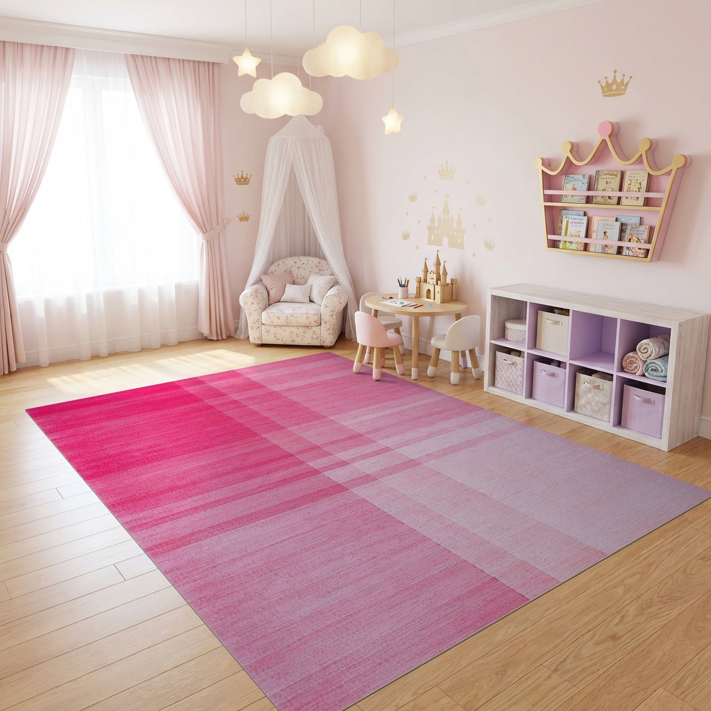 Modern Pink Gradient Plaid Rug