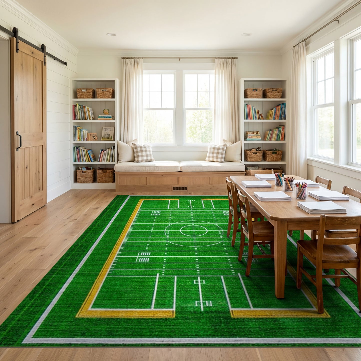 Green and Yellow Football Field Rug