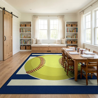 Yellow Softball Navy White Striped Rug