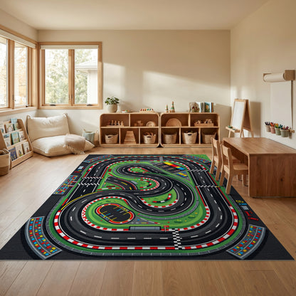 Winding Checkered Racetrack Pattern Rug