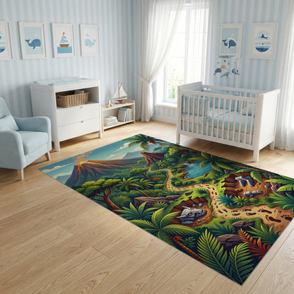 Vibrant Jungle Volcano Dino Path Rug