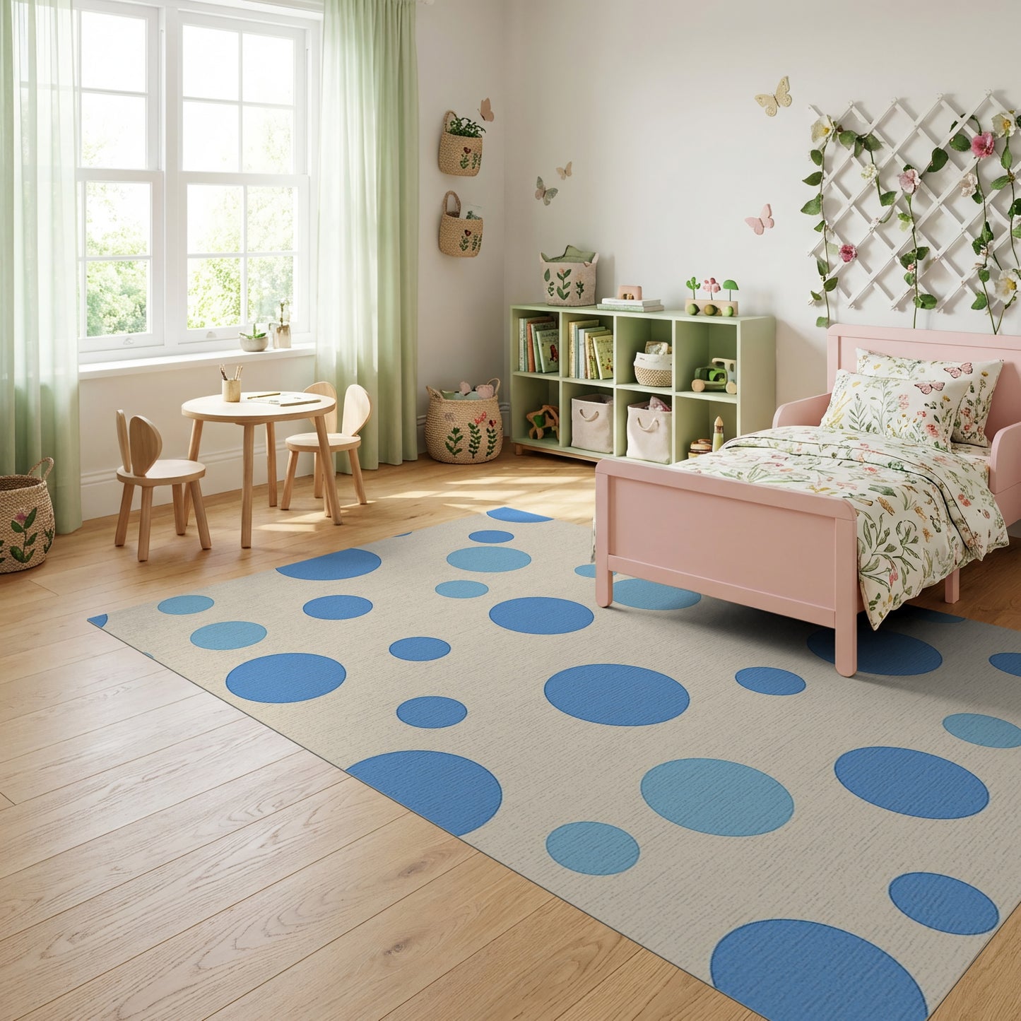Whimsical Blue Polka Dots Rug