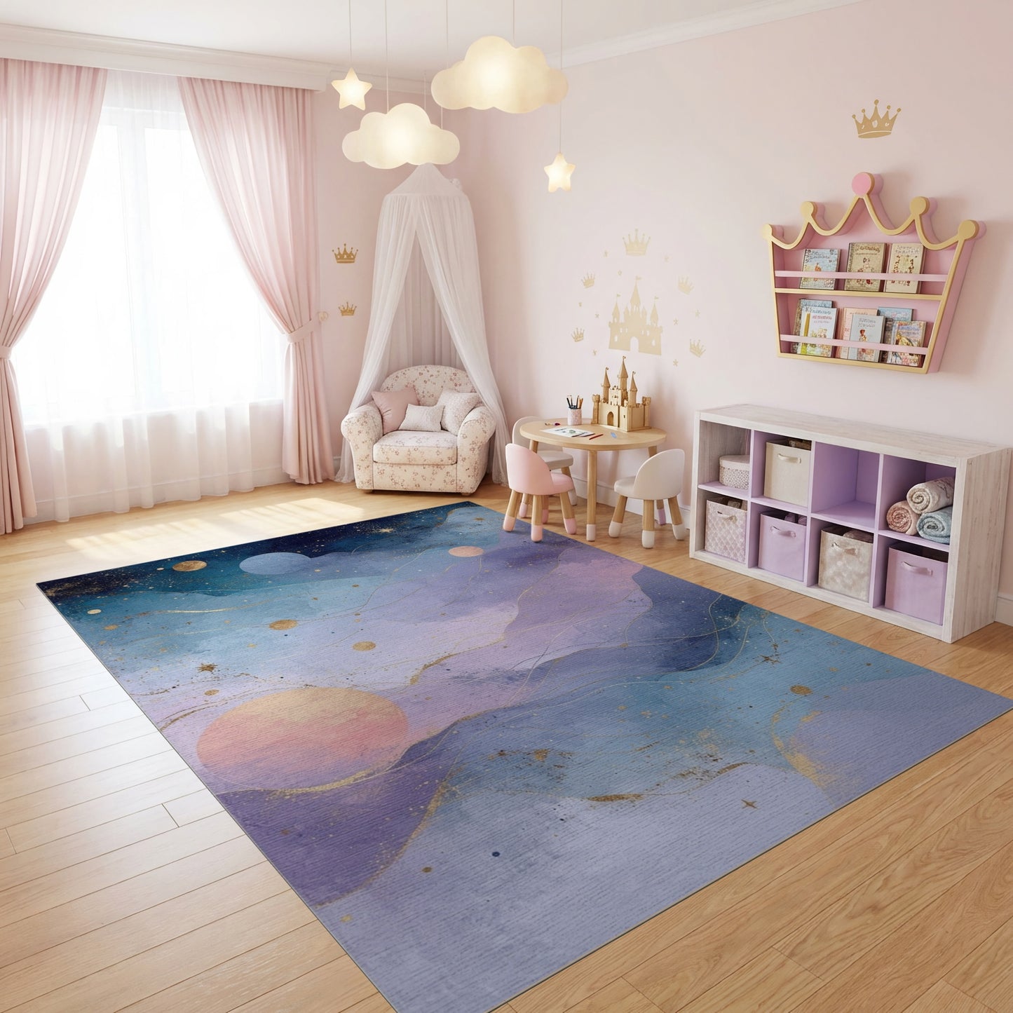 Cosmic Wavy Mountains Stars Planets Rug