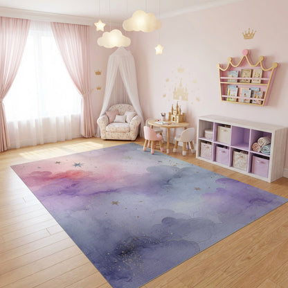 Dreamy Pastel Clouds Golden Stars Rug