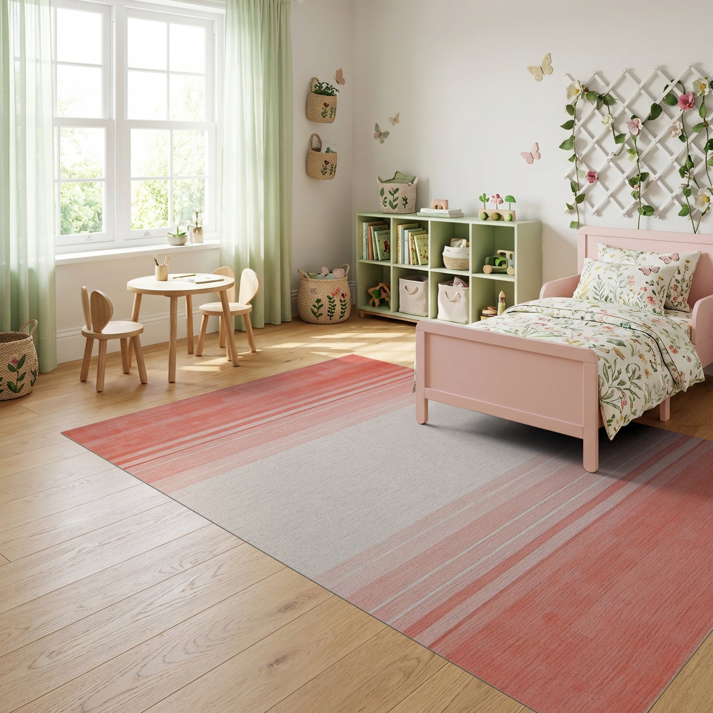 Modern Coral Gradient Stripes Rug
