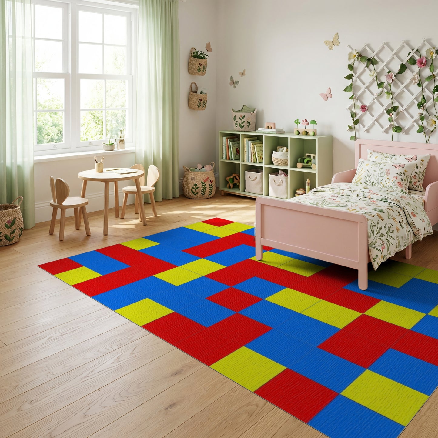 Bold Red Blue Yellow Block Rug