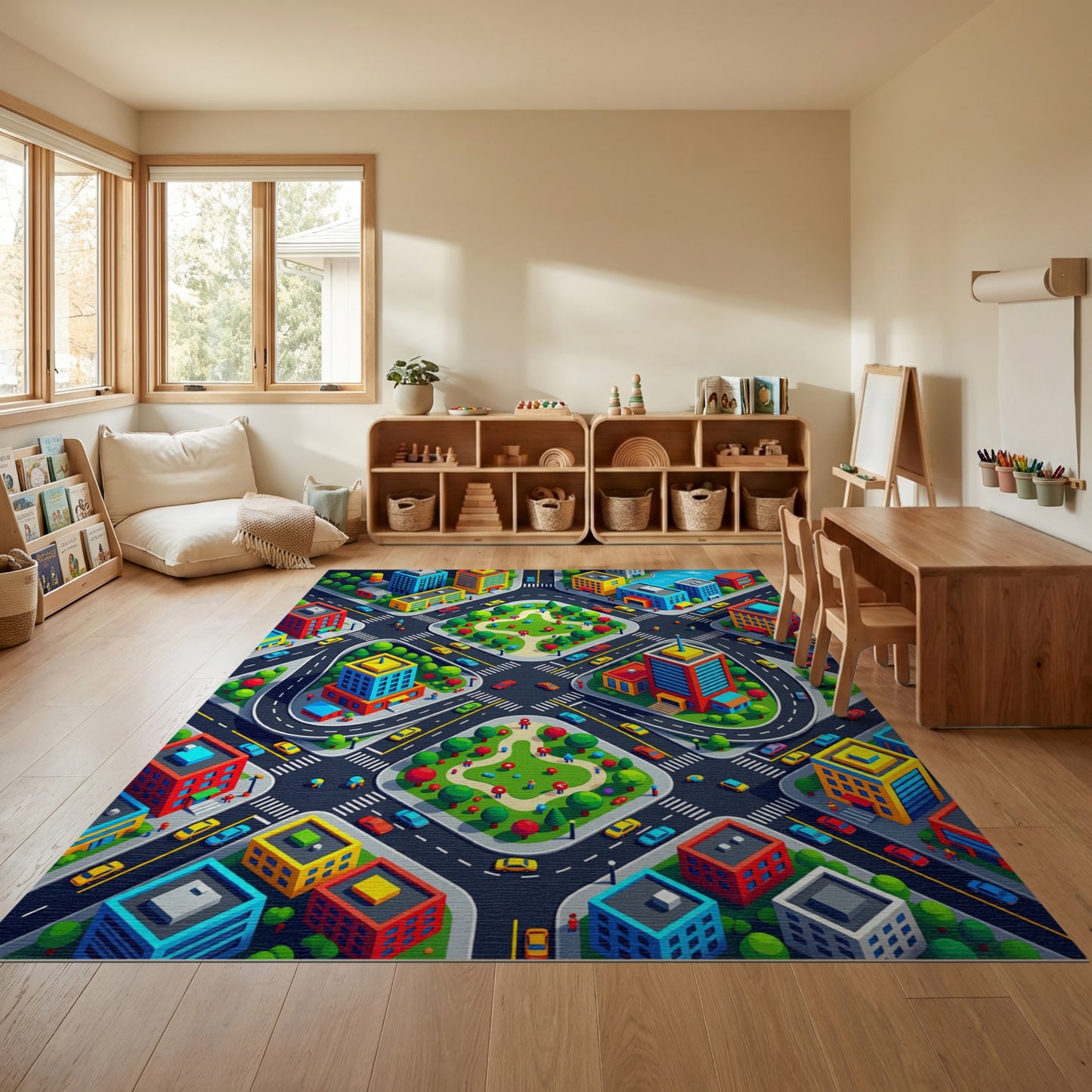 Vibrant Isometric City Intersection Rug