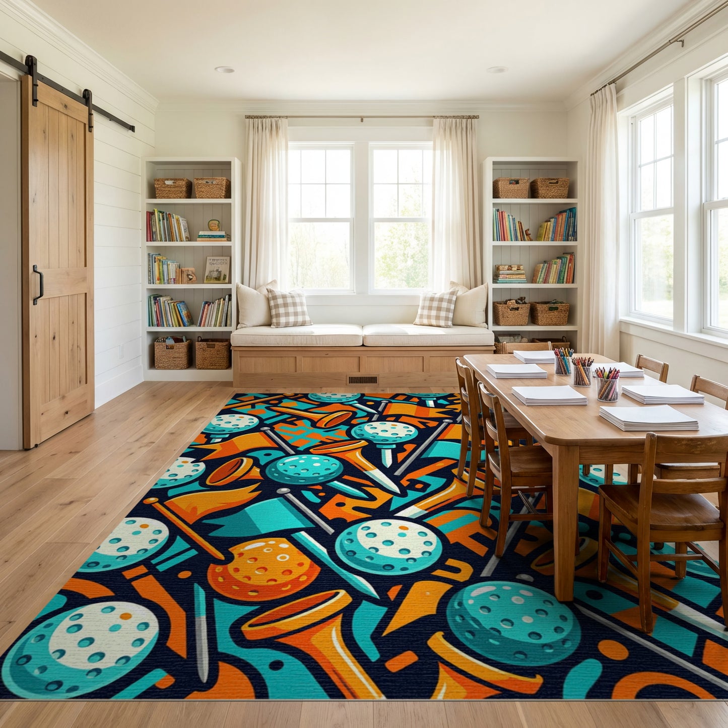 Vibrant Golf Balls Tees Flags Rug