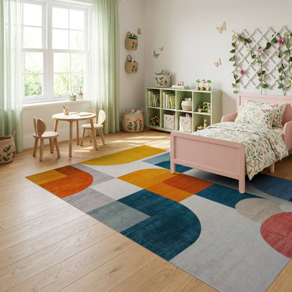 Modern Teal Orange Geometric Abstract Rug