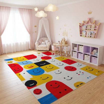 Playful Geometric Smiling Faces Rug