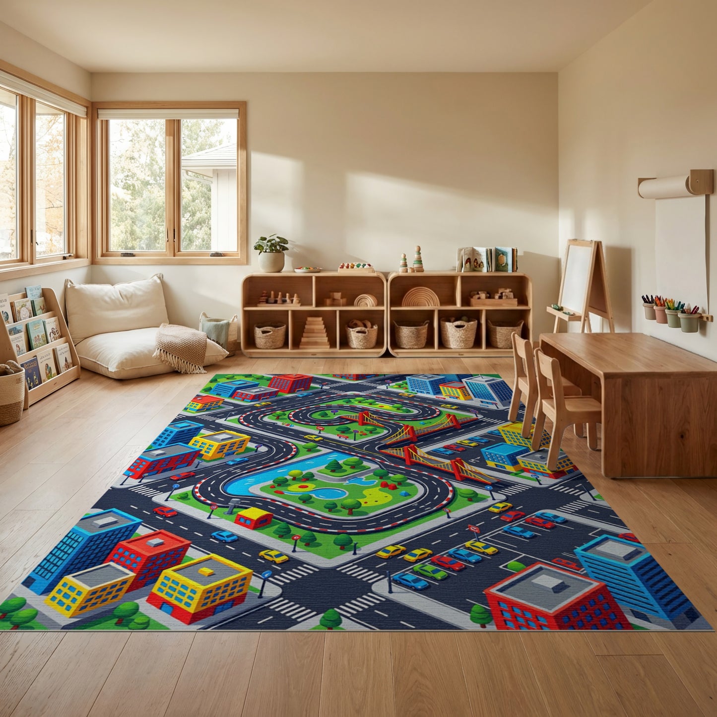 Vibrant Isometric City Race Track Rug