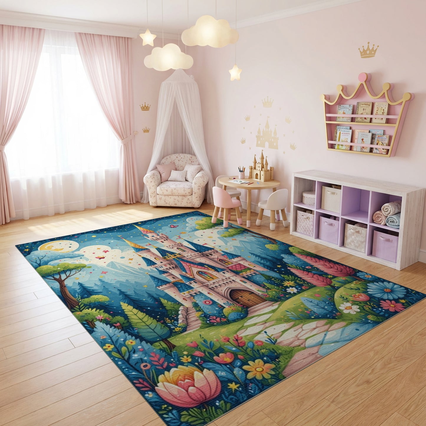 Whimsical Starry Castle Forest Rug