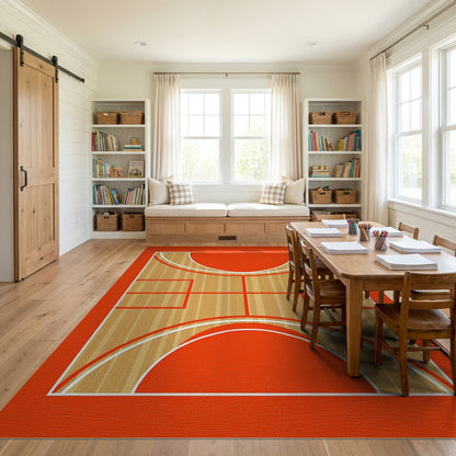 Wood Grain Red Basketball Court Rug