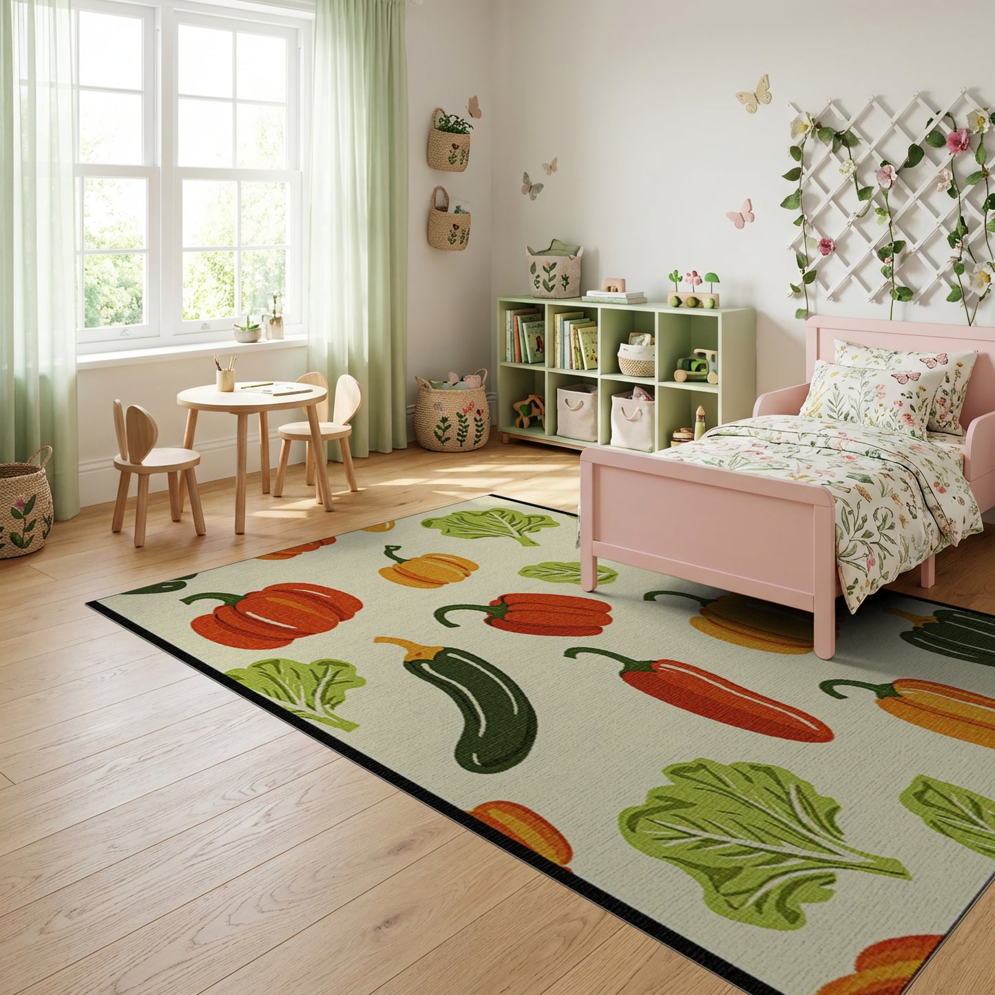 Whimsical Pumpkin Pepper Greens Harvest Rug