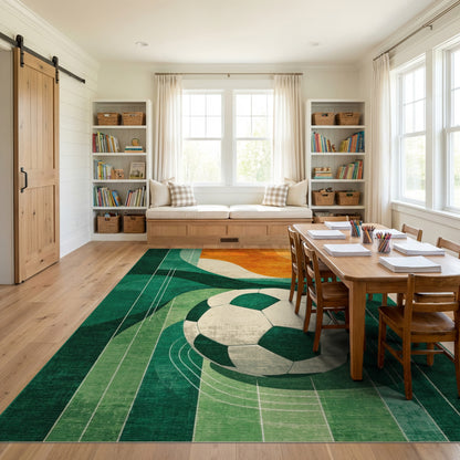 Retro Green Orange Soccer Ball Rug