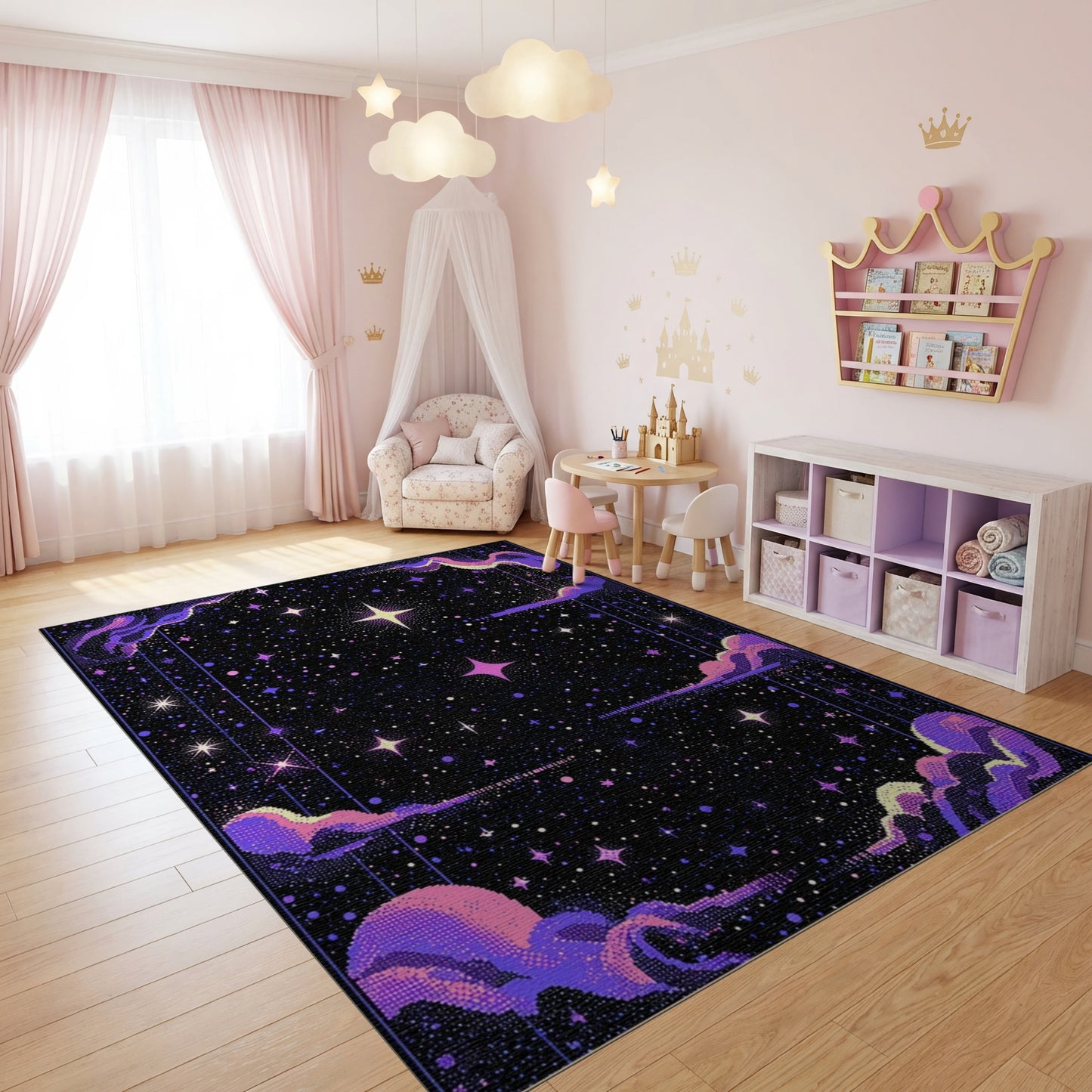Cosmic Purple Stars Clouds Rug