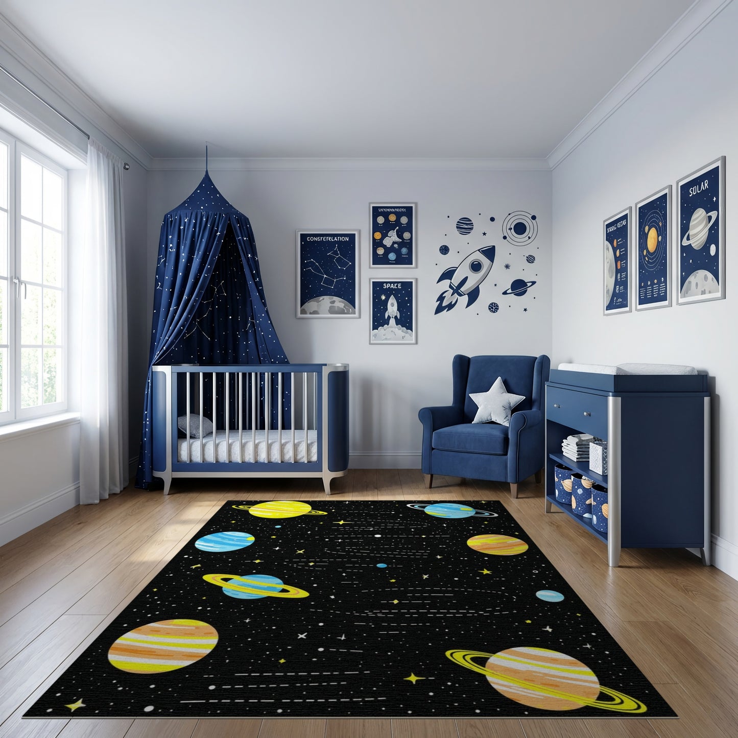Vibrant Cosmic Planets Rings Stars Rug 2