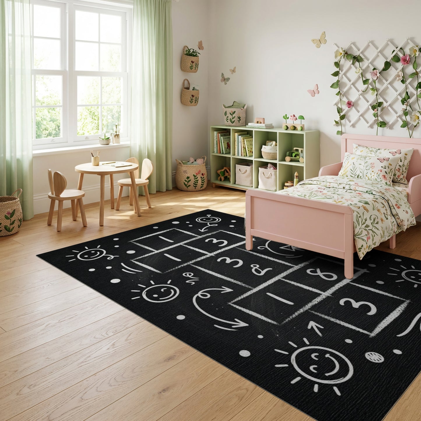 Playful Chalkboard Hopscotch Game Rug