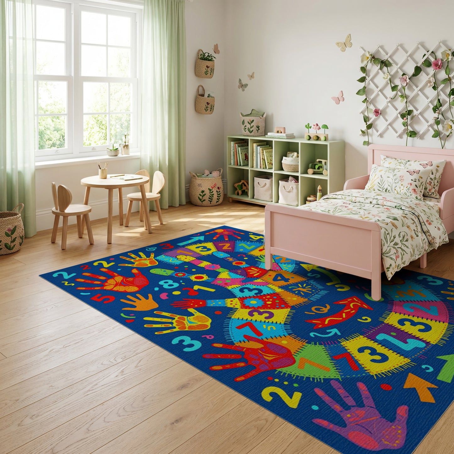 Colorful Handprint Number Game Rug