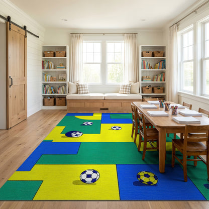 Vibrant Color Block Soccer Ball Rug