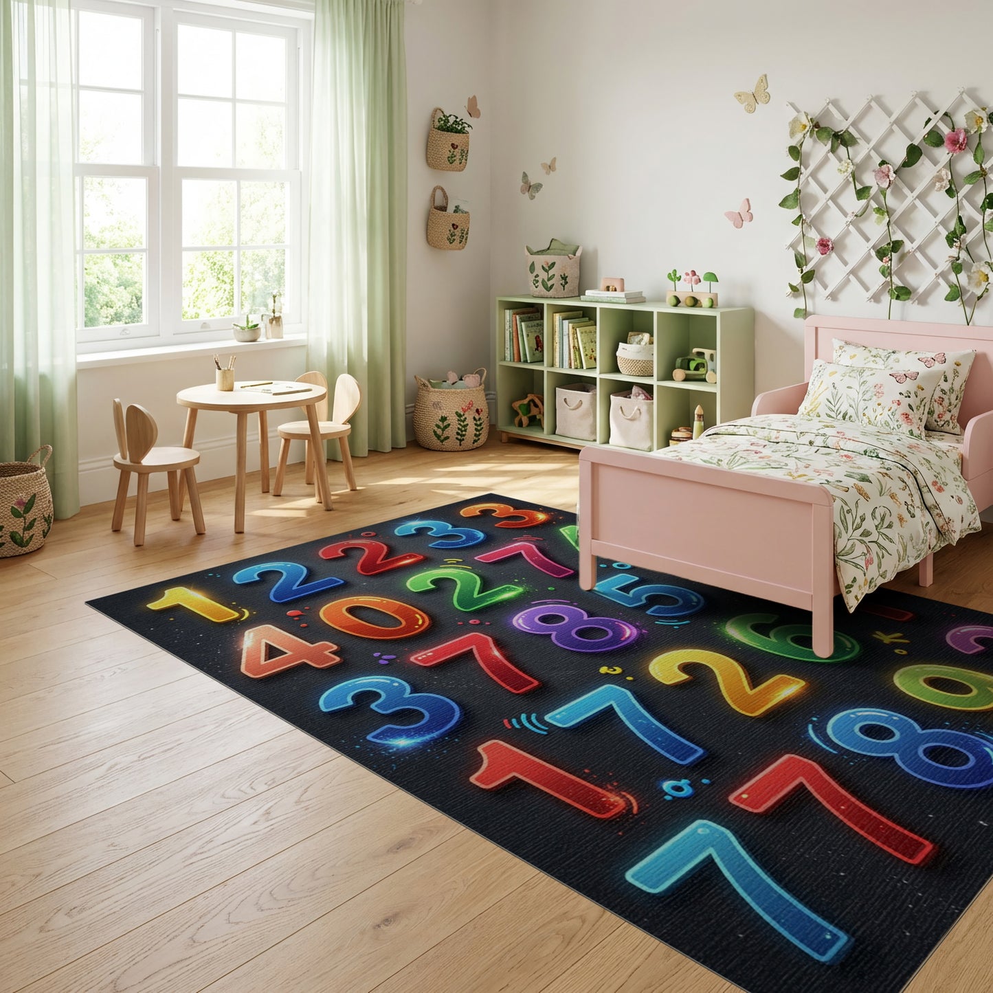 Vibrant Glossy Multicolor Numbers Rug
