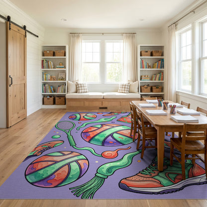 Vibrant Basketball Tennis Sneaker Pattern Rug
