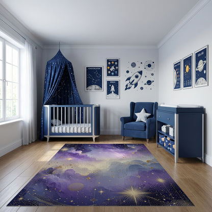 Ethereal Starry Purple Gold Clouds Rug