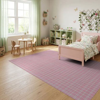 Geometric Pink White Grid Rug