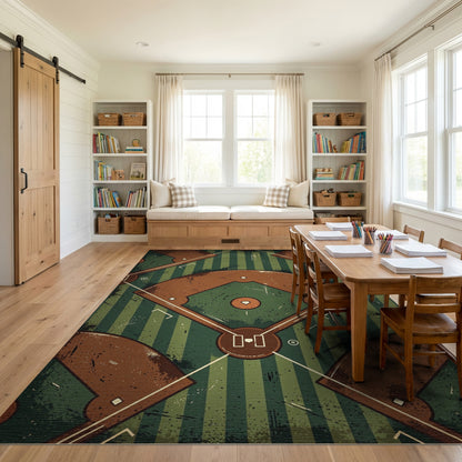 Vintage Distressed Baseball Diamond Pattern Rug