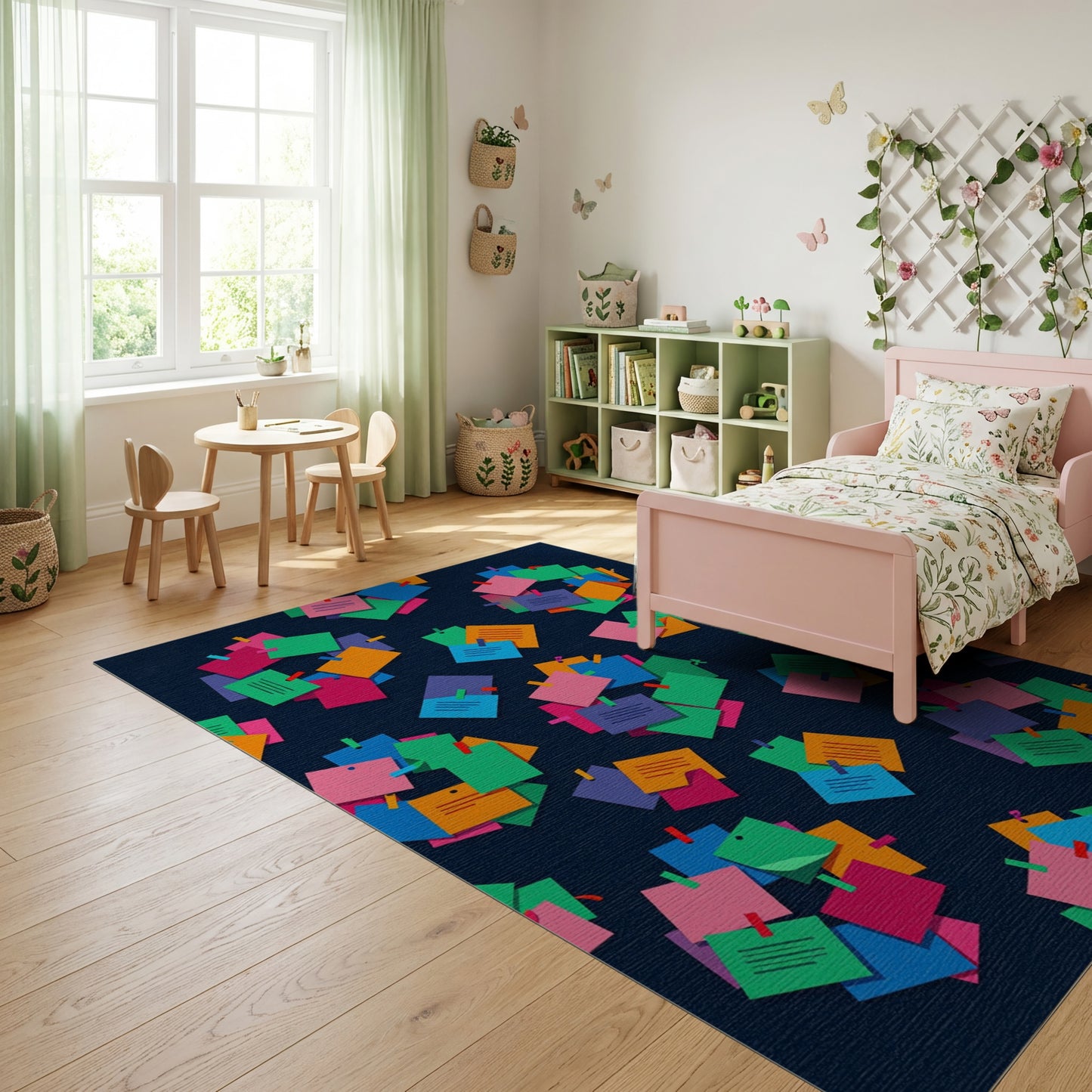 Whimsical Multicolor Sticky Notes Navy Rug