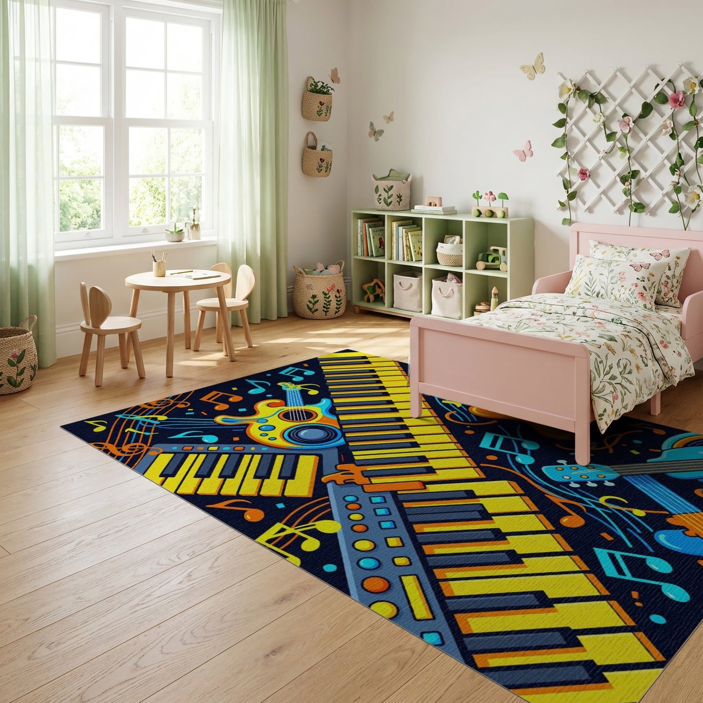 Vibrant Yellow Guitars Keyboards Notes Rug