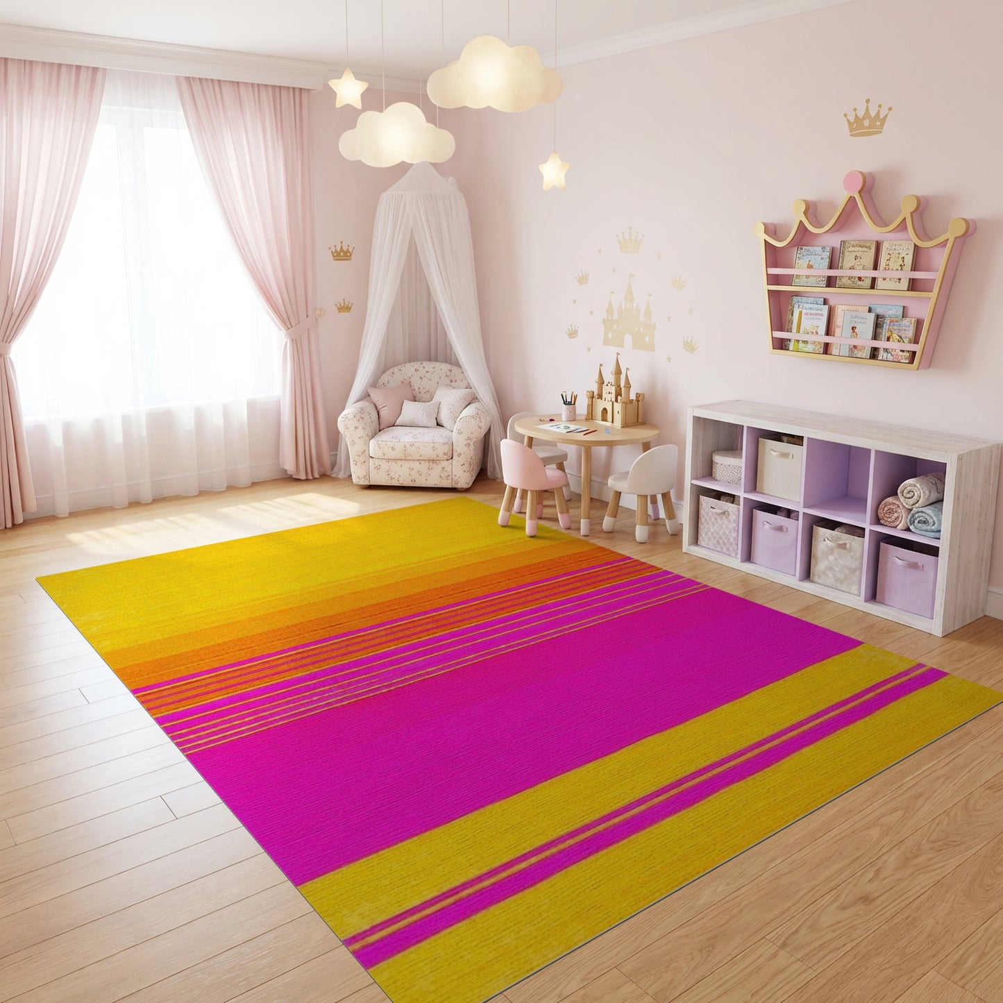 Yellow Orange Pink Horizontal Striped Rug