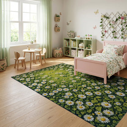 Vibrant White Daisy Meadow Rug