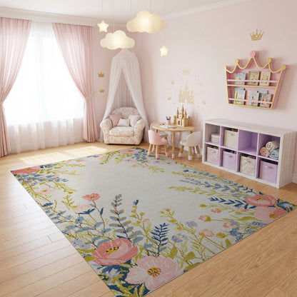 Delicate Blush Blue Floral Vine Rug