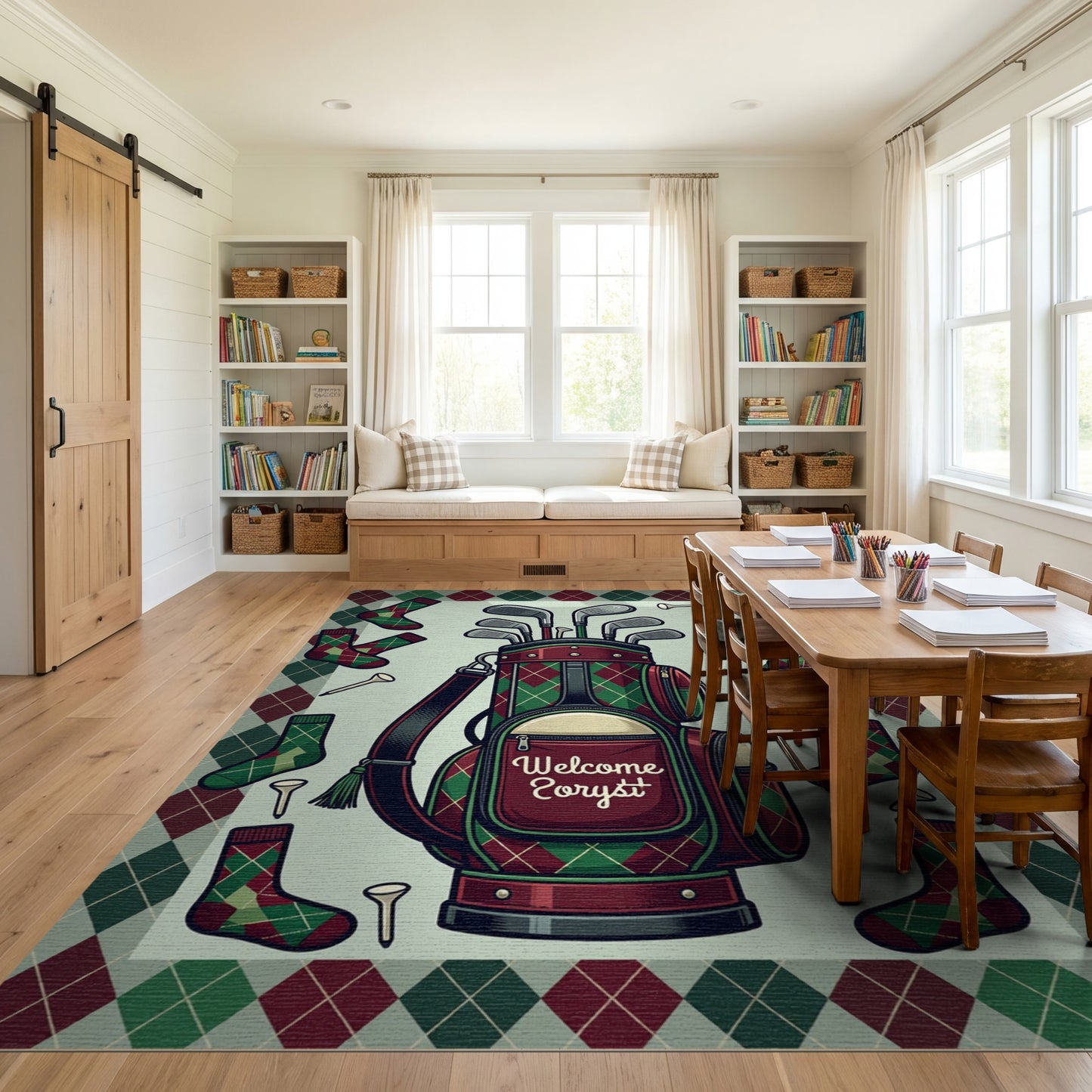 Whimsical Argyle Golf Bag Socks Rug