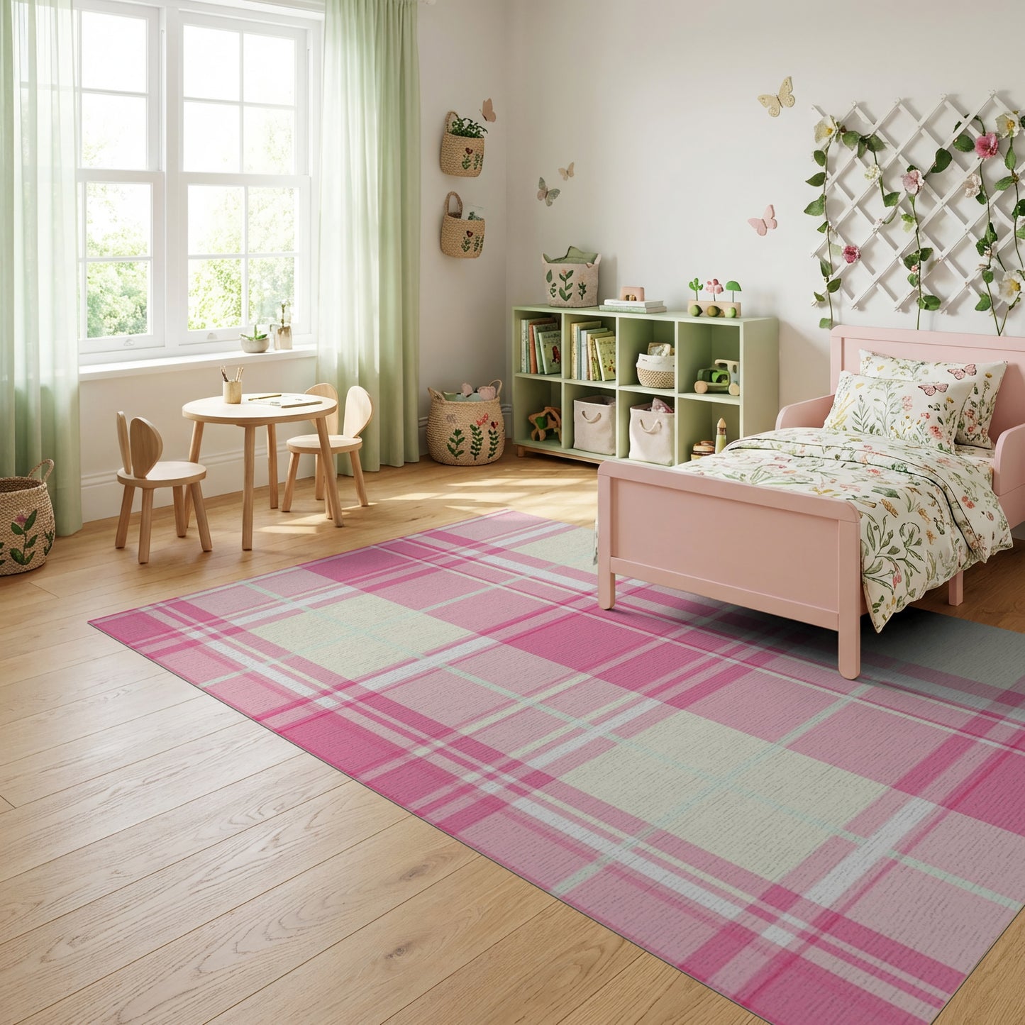 Soft Pastel Pink Mint Plaid Rug