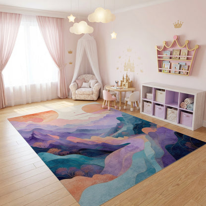 Dreamy Pastel Mountains Orange Suns Rug