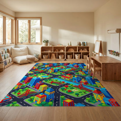 Colorful Isometric City Bridges Parks Rug