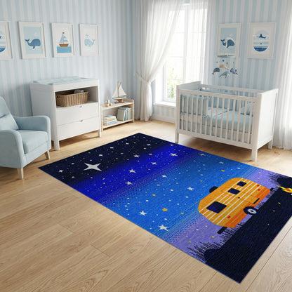 Orange Camper Starry Night Campfire Rug