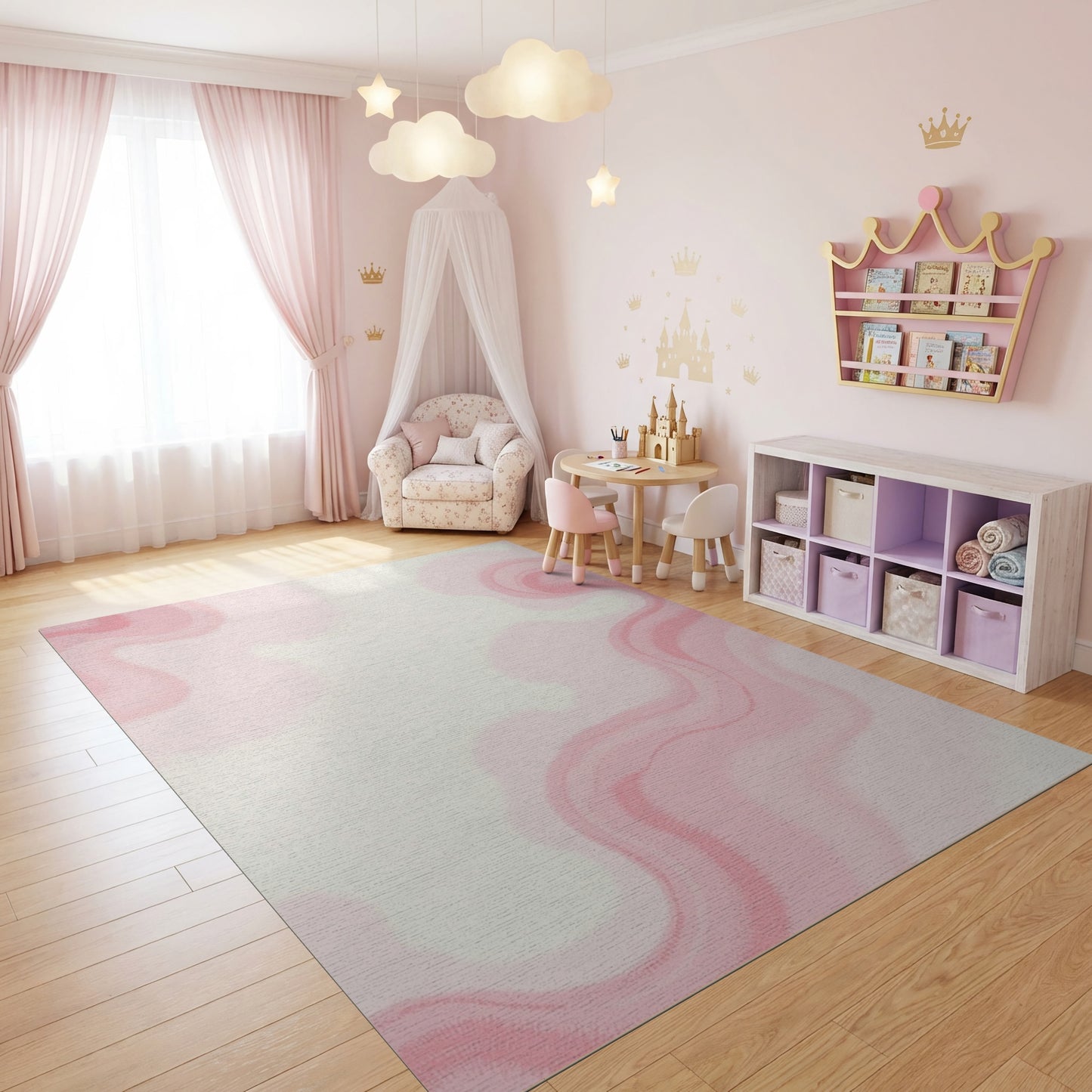 Pastel Pink Fluid Waves Rug