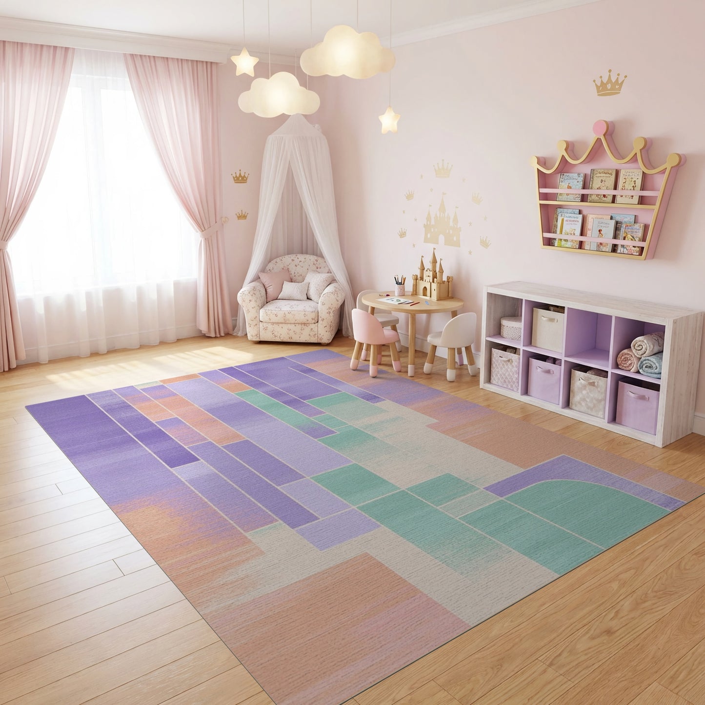 Modern Purple Orange Green Geometric Rug