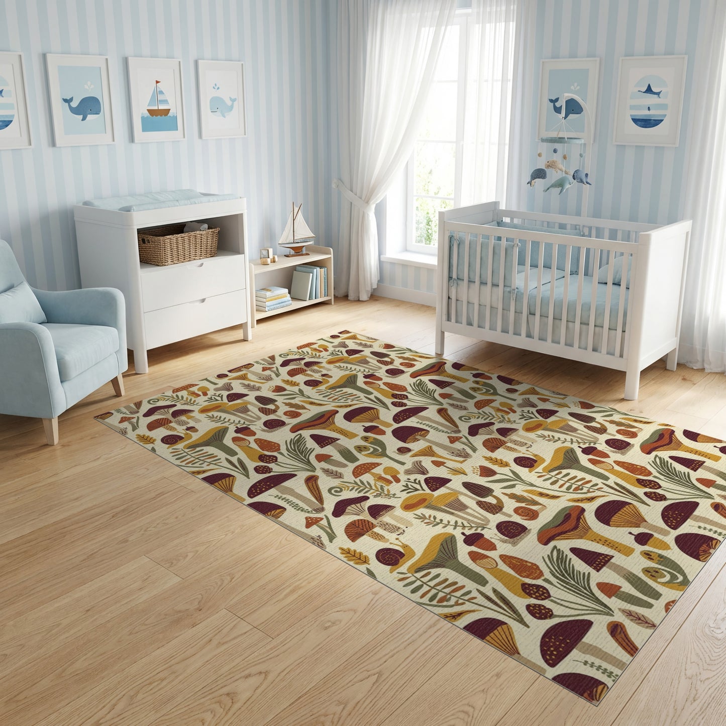 Whimsical Mushroom Fern Acorn Snail Rug