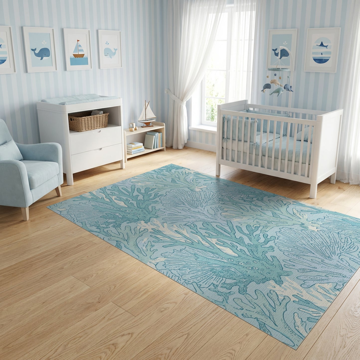 Aqua Coral Branching Organic Rug