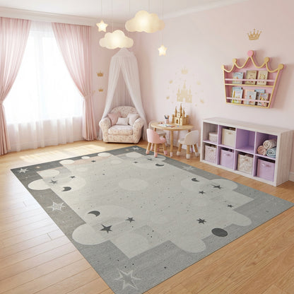 Celestial Gray Stars Moons Rug