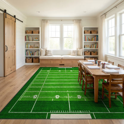 Green Football Field Yard Lines Rug