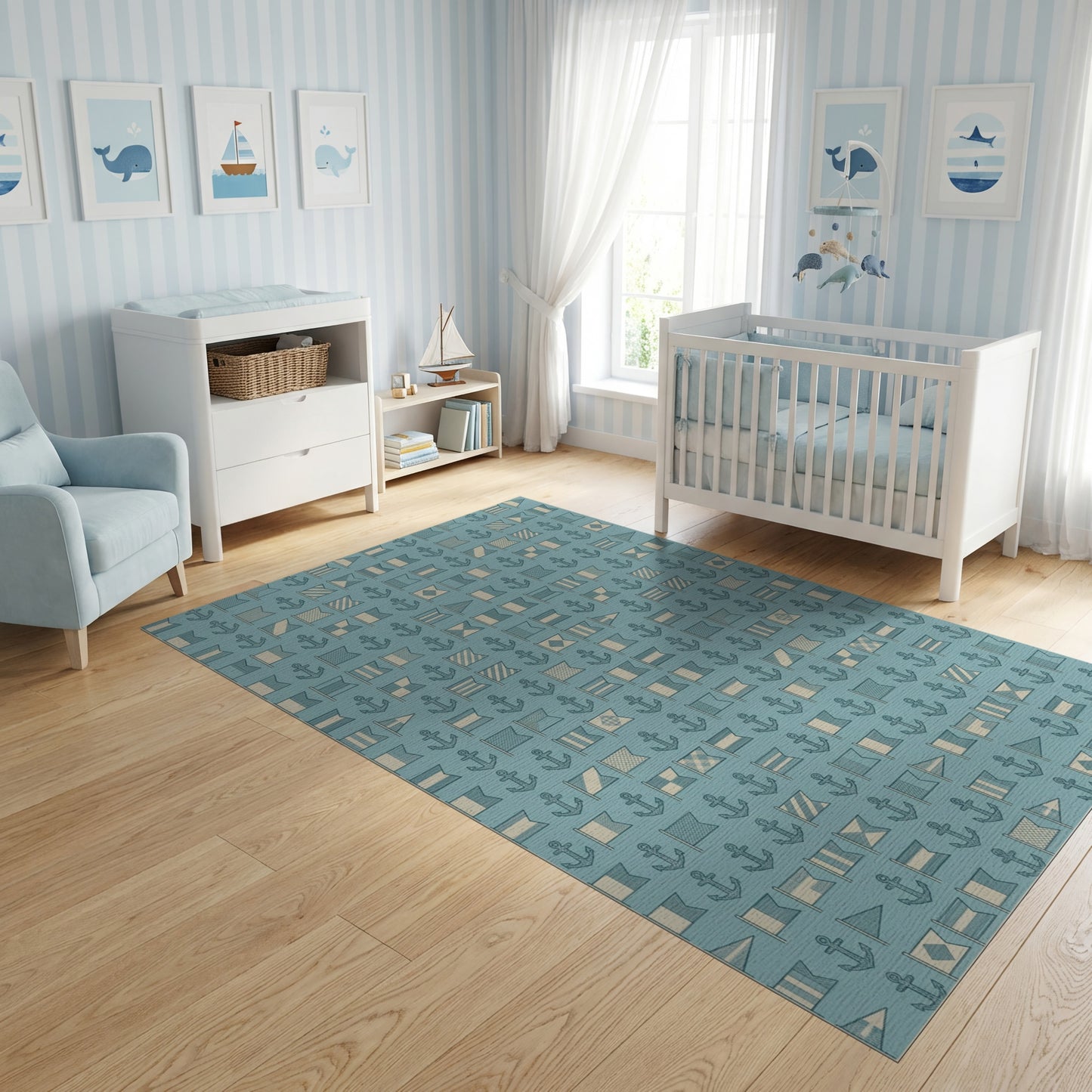 Teal Nautical Flags Anchors Rug