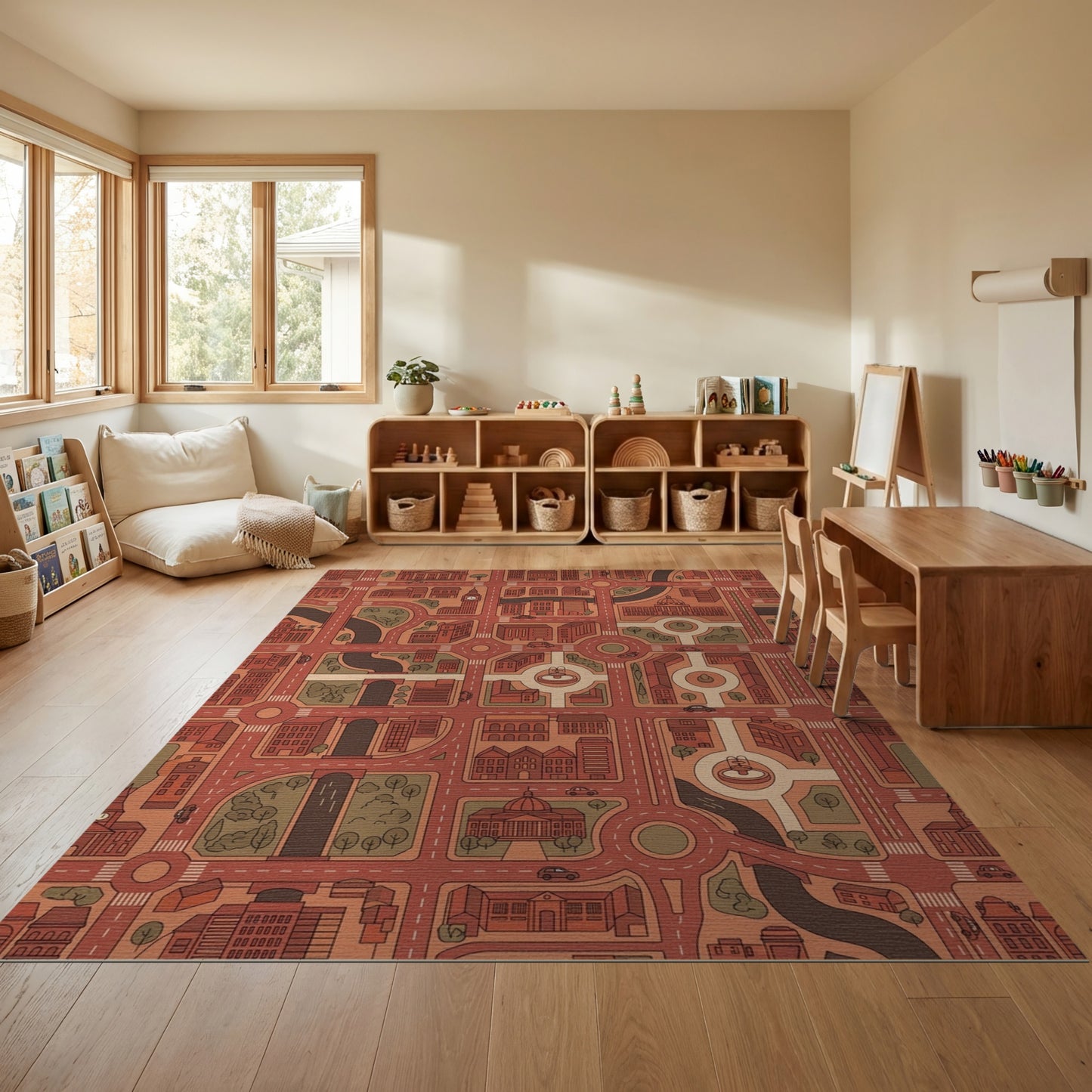 Warm Terracotta City Grid Rug