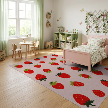 Whimsical Red Strawberry Pink Scatter Rug